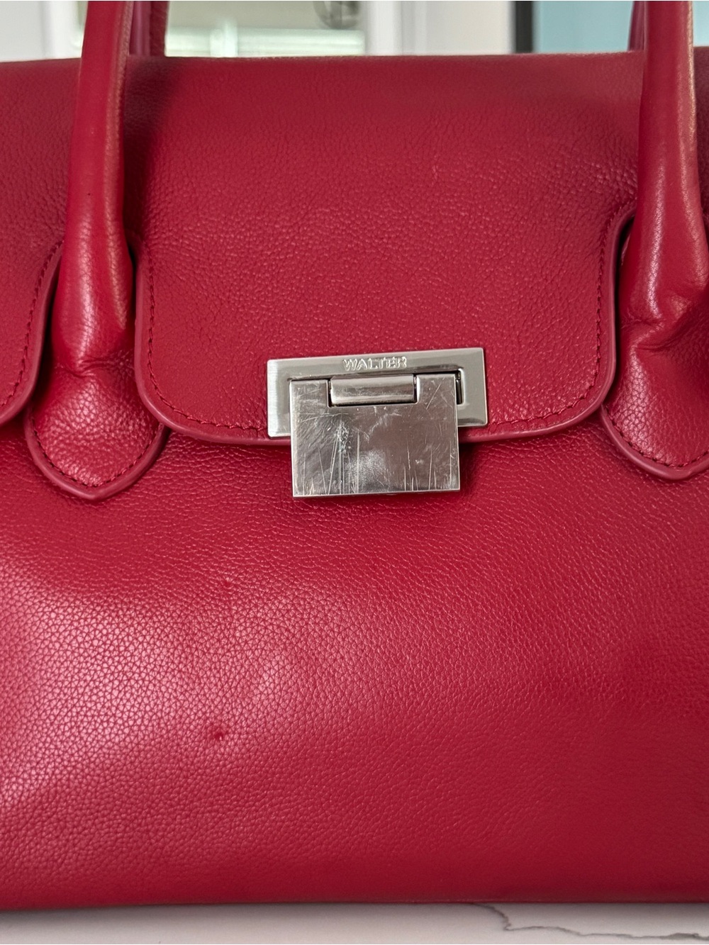 Walter Baker Red Leather Satchel Top Handle Structured Handbag - Picture 4 of 7